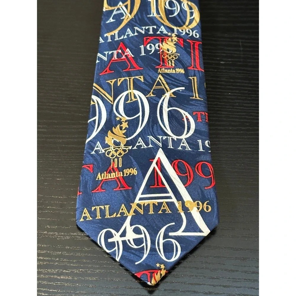Vintage 1996 Atlanta Olympic Games RM Sport Tie Navy‎ Blue Centennial Collection